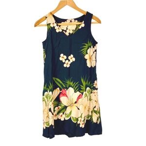 Peppermint Bay Hawaiian Floral Print Sleeveless V Neck Dress Women Size M